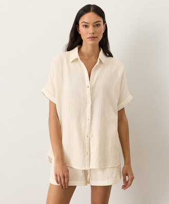 NEW! PACT Organic Coastal Double Gauze Oversized Shirt, Cream