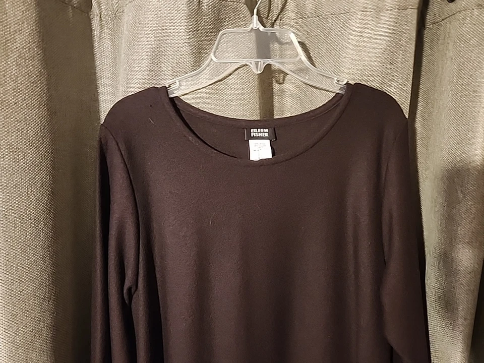 Vestido Largo Vintage Eileen Fisher Negro Lana Talla Pequeña Manga Larga Cuello Redondo Foto 3 de 4