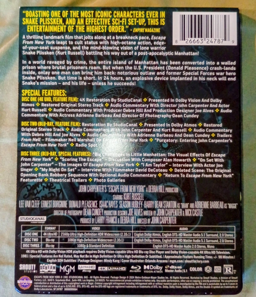 Escape From New York [New 4K UHD Blu-ray] Ltd Ed, With Blu-Ray, 4K Mastering, Foto 2 de 3