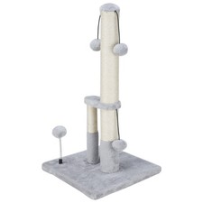 Tall Cat Scratching Post Double Lower Posts Sisal Rope 4 Teasing Balls Grey
