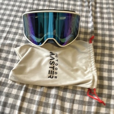 Outdoor Master Ski Goggles Mirrored Lens Adjustable White Frame Skiing