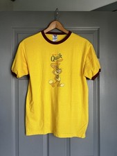 VTG Nestlé Quik T Shirt Men's Sz M Yellow Brown Ringer Rabbit Mascot Promo Tee