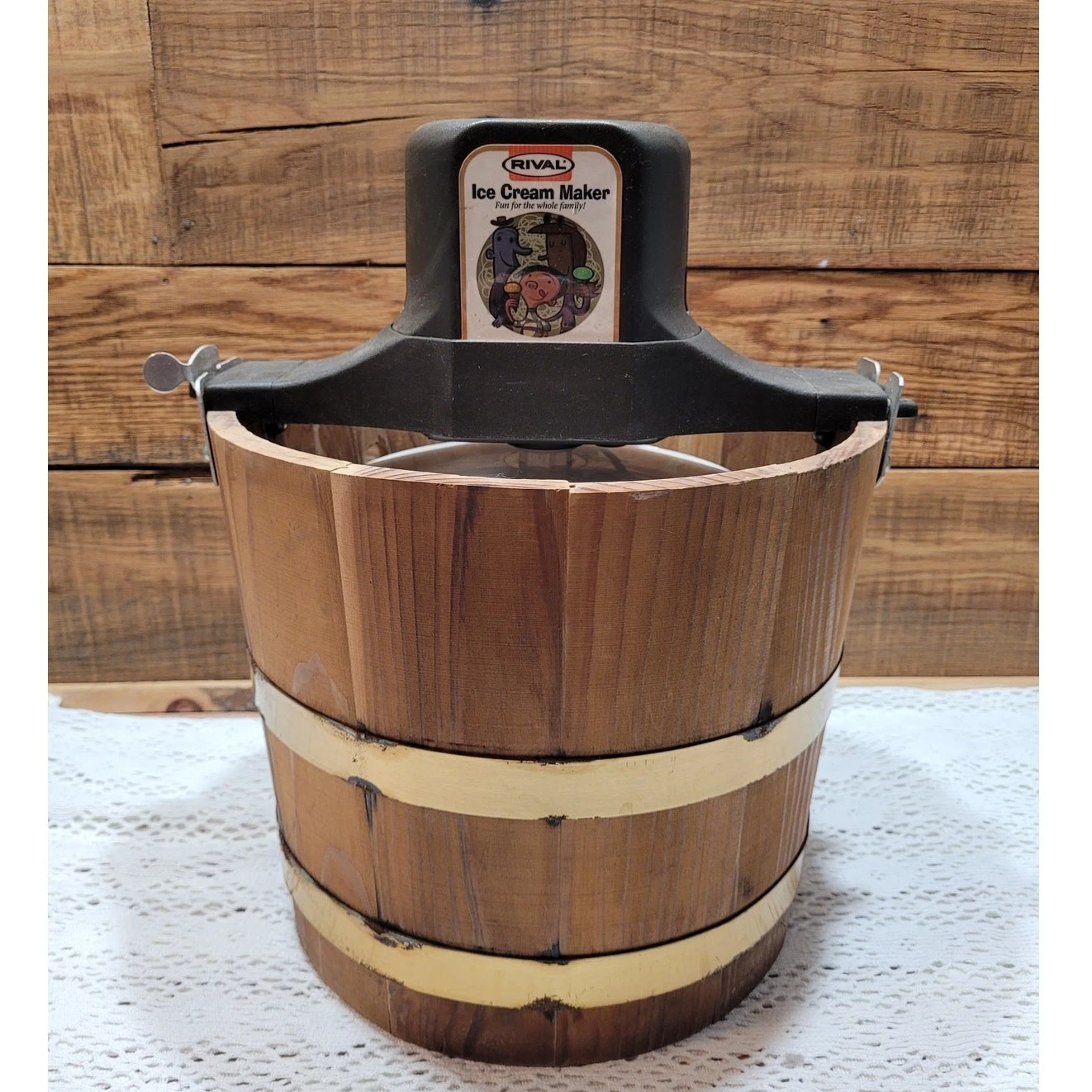 Vintage Rival Wood Electric Ice Cream Maker Model 8550 5QT with Manual Working