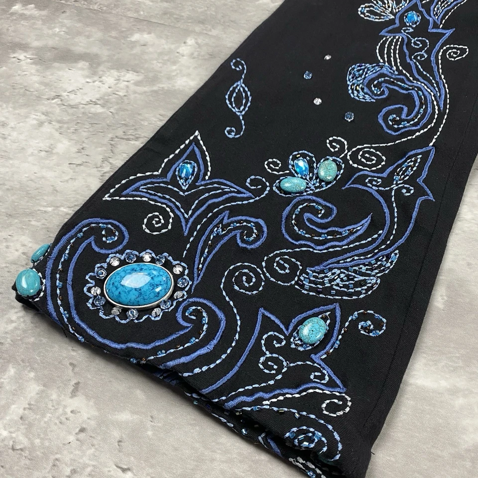 Pantalones vaqueros vintage SASSY THAI negros para mujer adornados piedras con cuentas Y2K personalizados Foto 3 de 4