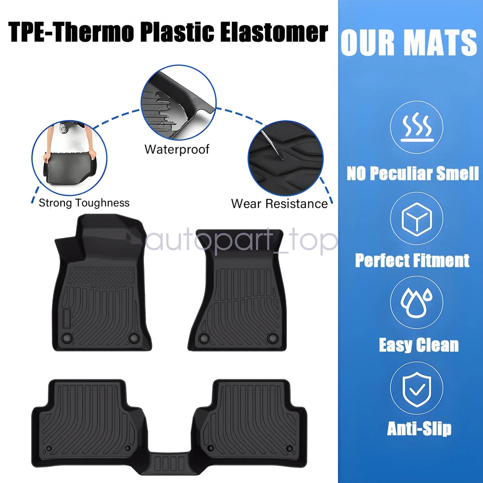 3Pcs 2-Row Floor Mats Liner For 2017-2021 Audi A4 /A4 Quattro /A4 Allroad/S4 TPE - Image 3 of 4