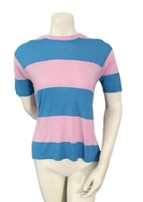 Diane von Furstenberg DVF Pink Blue Striped Hi-Low Back Tie Top XS Viscose