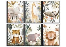 6Pcs Boho Baby Animals Wall Art Jungle Safari Canvas Paintings Cute Giraffe E...