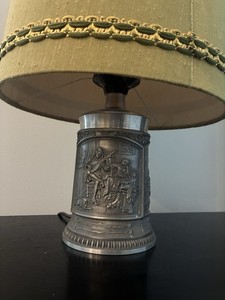 Vintage German Pewter Table Lamp Dutch Golden Age Relief Rembrandt Jan Steen Sor