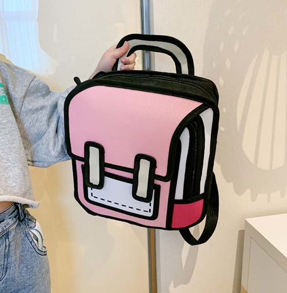 Commic Style Kid Girls Boys Jump Style 3D Backpack 2D Drawing Anime Comic Cartoon ...