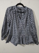 Banana Republic Women's Blue Cotton V-Neck Professional Ruffled Blouse Sz M
