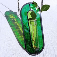 Transparent Green Stained Glass Propagation Station with 2 Tubes for Hydroponics