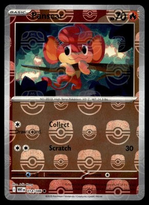 Pansear 014/086 Common White Flare Pokemon POKEBALL Reverse Holo Lightly Played