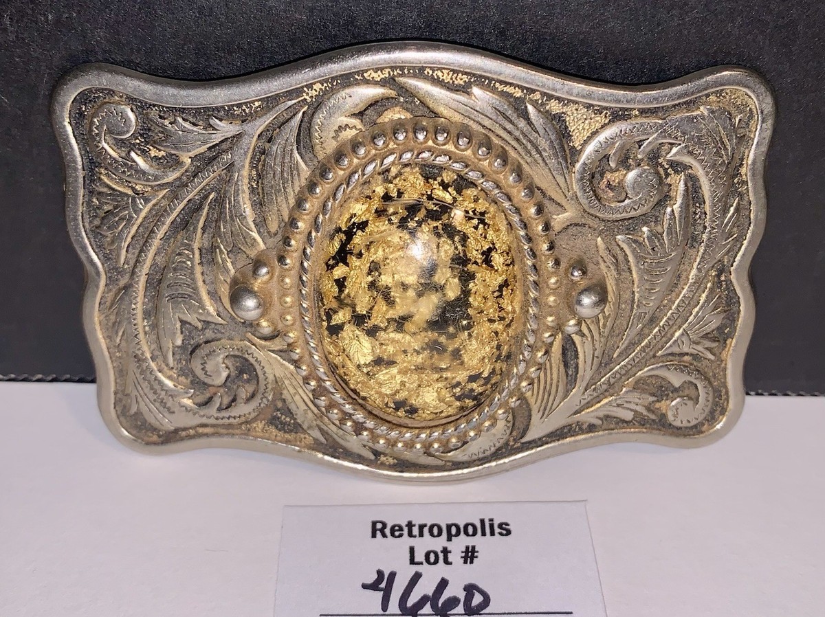 Western Belt Buckle Gold Flecks Resin Vintage View 2