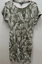 Hilary Radley size S Short Sleeve Dolman Dress Green Palm Leave Tropical Beach