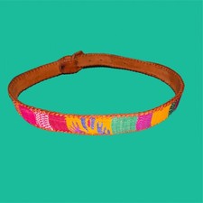 Vtg Hand Woven Belt Leather Traditional Art Guatemalan Multi Color Textile