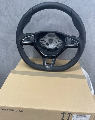 ŠKODA OCTAVIA 3 RS LENKRAD RS GELOCHT ABGEFLACHT LEDER DSG 5E0419091CB ORIG. NEU - Bild 1 von 4