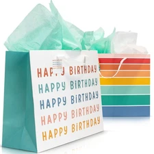 Best ZICOTO Beautiful Birthday Gift Bags Set of 2 - Large 16" with Handles incl.