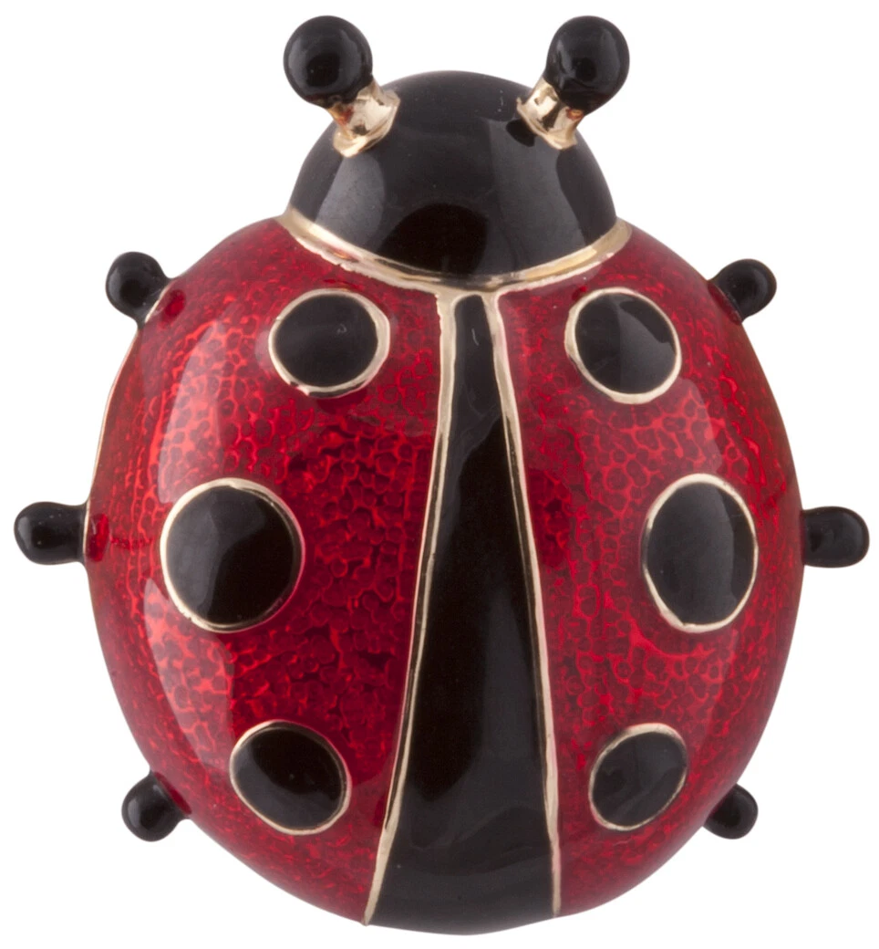 Ladybug Ladybird Pin Brooch Gold Plated Metal Alloy Set With Red & Black Enamel