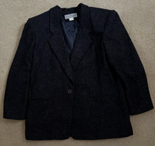 Vtg Norton McNaughton Women's 12 Black Tweed Notch Lapel Single Breasted Blazer