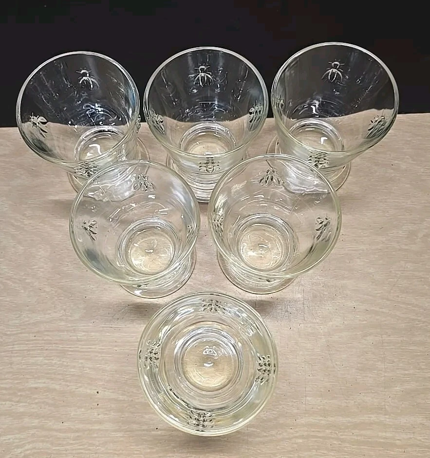 French Home La Rochere Vidrio Abeja Vaso Corto Vaso Lote De 6 Poco Usado  Foto 4 de 4