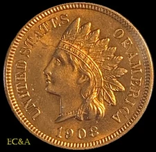 1908 INDIAN HEAD CENT LUSTROUS CHERRY RED SUPERB GEM (IH64)