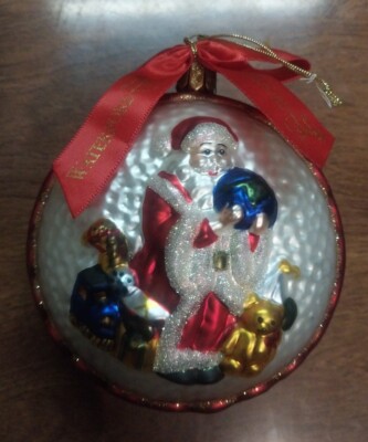 Waterford FTD Blown Glass Christmas Ornament Santa Globe Two-Sided 4 1/2'' 