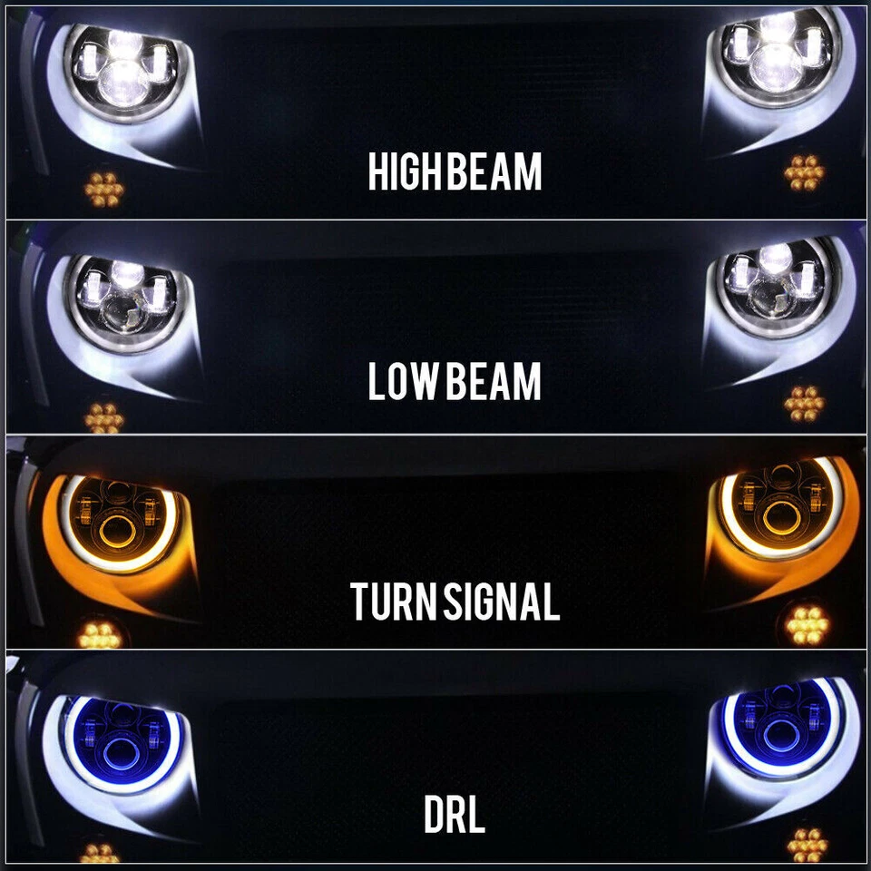 Pair 7" Inch Round LED Headlights Hi/Lo Beam DRL Halo For Chevy Truck Camaro C10 - Image 2 of 4