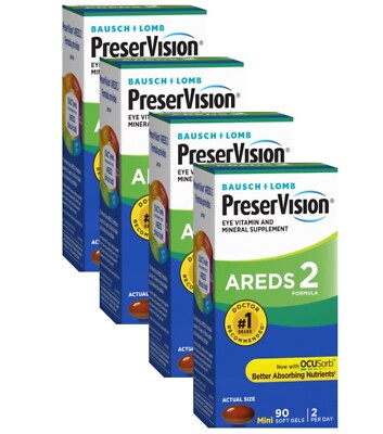 PreserVision AREDS 2 Eye Vitamin & Mineral Supplement LOT OF 4, 90 ea. Exp 8/26+