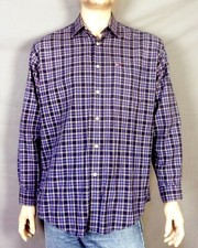 vtg 90s Tommy Hilfiger Blue Plaid Flannel Button Down Dress Shirt Flag Logo sz M