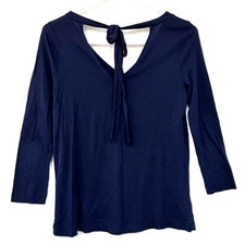 EUC Loft/Ann Taylor 3/4 Sleeve, V Neck Shirt. V in Back with Tie, XS, Navy Blue