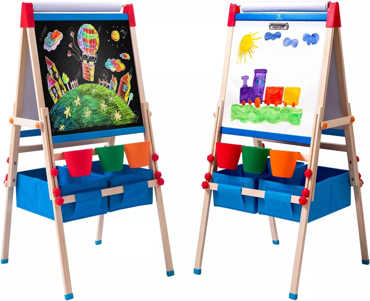 ERYOK Kid'S Art Easel with Adjustable Double-Sided Magnetic Board, Paper  Roll, S