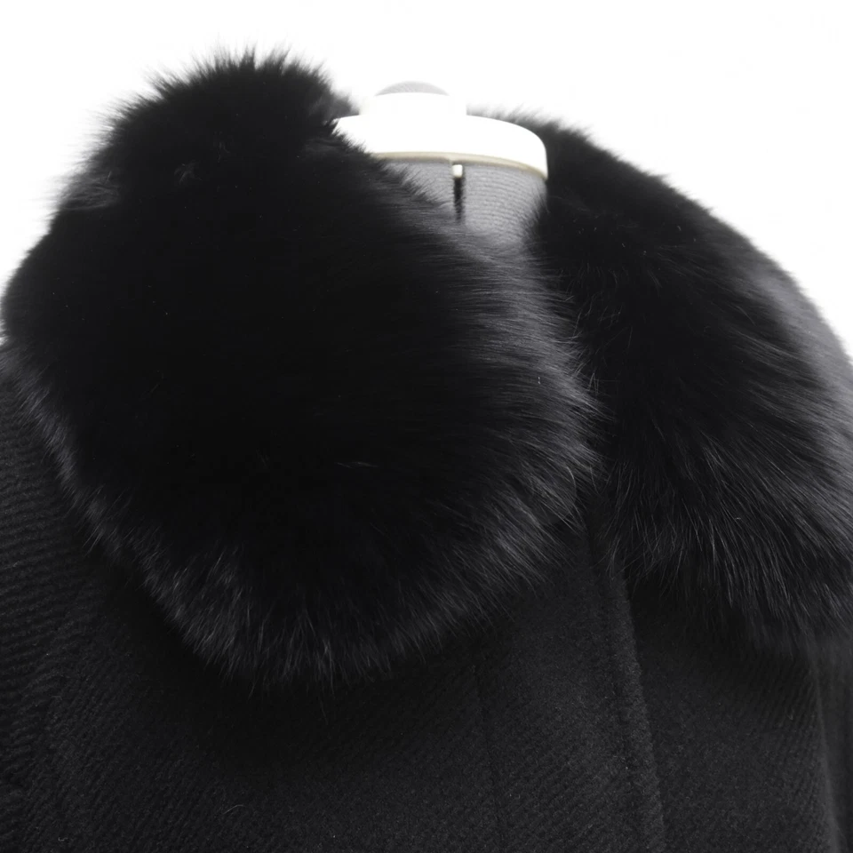 Abrigo Jones New York Mujer Negro Largo Completo Clásico Lana Angora Piel Cuello 12 Foto 4 de 4