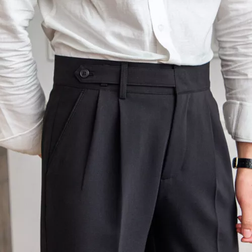 Hombres Gurkha Negocios Nápoles Cintura Alta Británico Recto Vestido Pantalones Pantalones Talla - Imagen 2 de 15