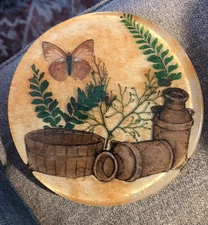 Vintage Acrylic Resin 8" Trivet/Coaster Butterflies Buckets Milk Jugs