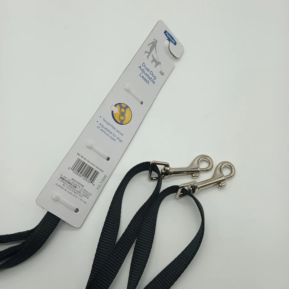 Petmate Take Two Correa Ajustable Pequeña/Mediana Negra 5/8" X 18-24" Paseo 2 Perros Foto 3 de 4