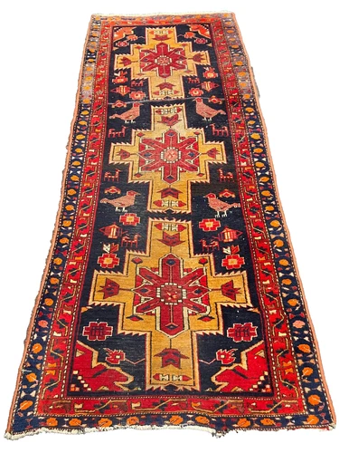 Antique hand knotted Oriental carpet Kazak runner 260 x 106 cm carpet rug