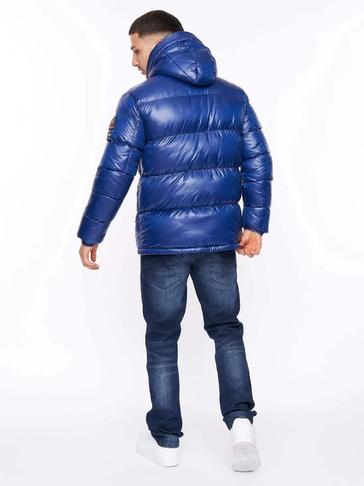 Mens Crosshatch Croswell High Shine Puffer Jacket - Royal Blue - Image 3 of 4