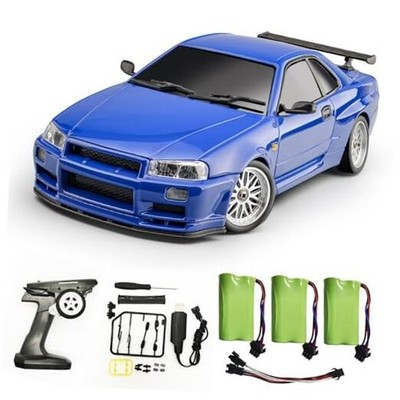  1/18 RC Drift Car with 3 Batteries Gyro LDRC LD1899 GTR R34 2.4GHz RWD Blue