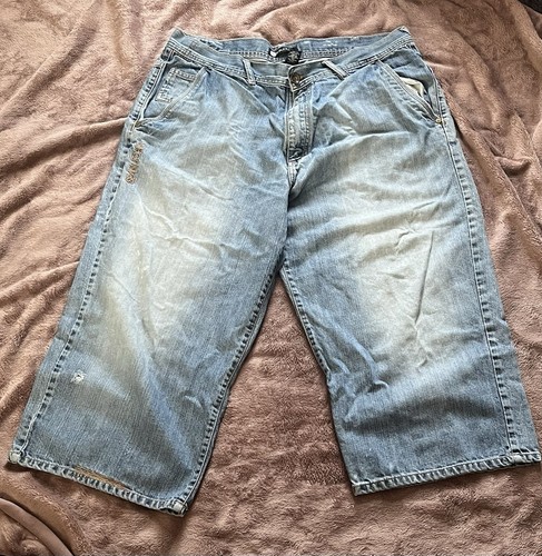 Sean John Jeansshorts blau weiß gewaschen Größe 38 100% Baumwolle