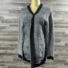 GAP Open Style Black/Grey Wool Blend Knit Cardigan Sweater Women's Size Medium