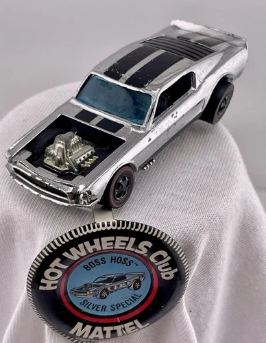 Hot Wheels Redline Car 1969 Boss Hoss Silver Special W/Button   Hong Kong #24