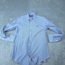 Ralph Lauren Shirt Mens Small Blue Check Button Down Long Sleeve Custom Fit Pony