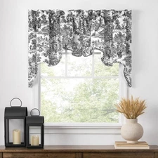 Victoria Park Toile Classic Print Swag Empress Window Valance - 70 x28", Black