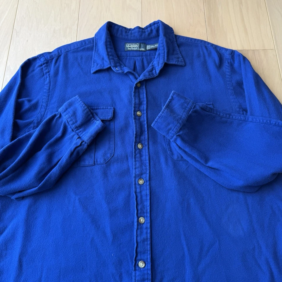 Vintage Polo Ralph Lauren Chamois Shirt 2XL Blue Minimalist Cotton New York RRL - Image 4 of 4