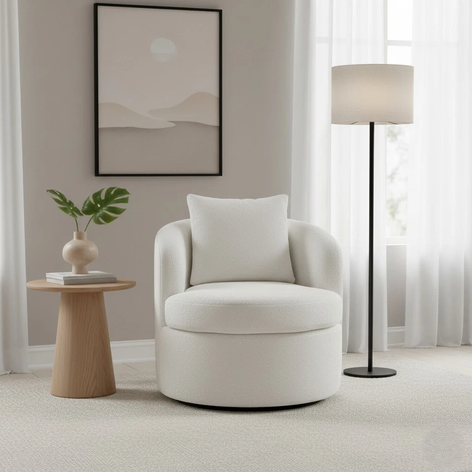Levede Barrel Accent Chair Sofa Swivel Armchair Living Room Round Lounge White