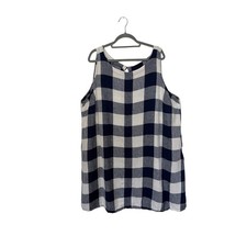 Ava & Viv Womens Navy Buffalo Check Shift Dress 2X Pockets Linen Blend