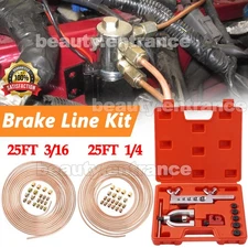 New 25ft 3/16 + 1/4 Copper Coated Brake Line & Double & Single Flaring Tool Kit