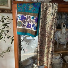 VTG 2 Womens Scarves Berkshire Floral Teal Gold Metallic Paisley Grandmillenial