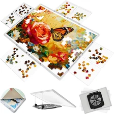 2000 Pieces Rotating Plastic Puzzle Board 3-In-1 Double-Sided/Tilting/Rotating, 