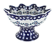 Blue Rose Polish Pottery Blue Violet Pedestal Fruit Bowl